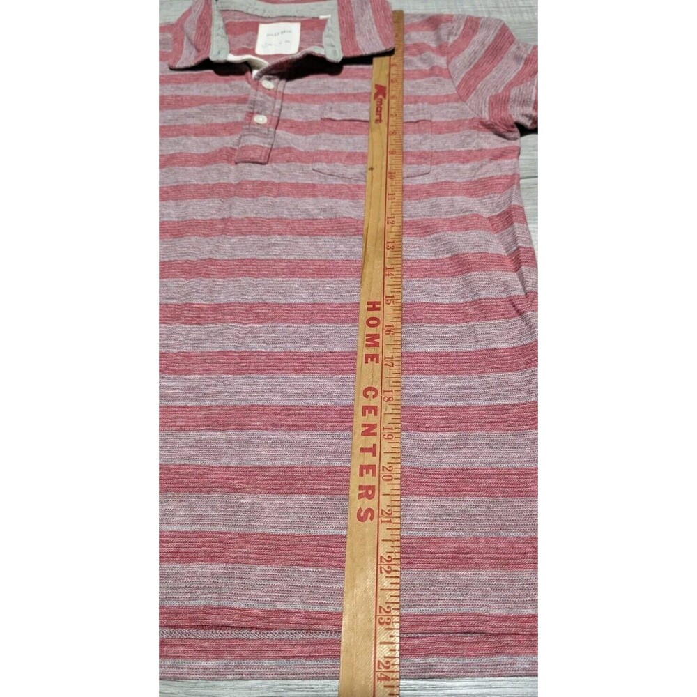 Billy Reid Polo Shirt Mens Sz S Red Gray Stripe Short Sleeve Pocket Cotton Blend - Picture 6 of 7